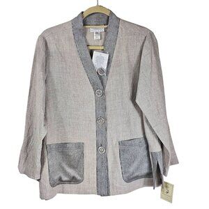 Freeport‎ Studio Linen Cardigan Jacket Sz XSP Chenille Pockets Coastal Grandma